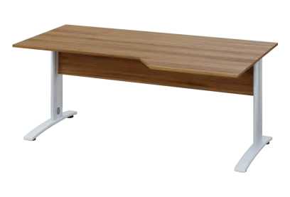 EZK 28 - 186 stůl kancelářský, rohový, pravý, kovová podnož bílá, deska 25 mm, široký 1800 mm, ořech světlý